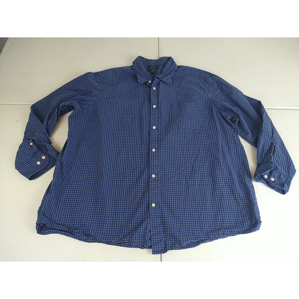 Claiborne Button Down Shirt Men 2XL Blue Plaid 80's 2-ply Pocket Work Casual